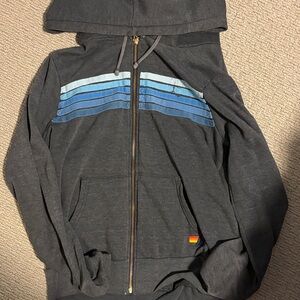 Aviator Nation Charcoal and Blue Zip Up Sweater